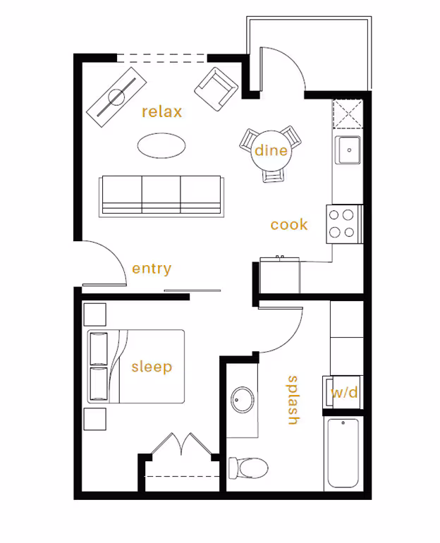 Open 1 Bedroom 1 Bathroom C-108 floor plan